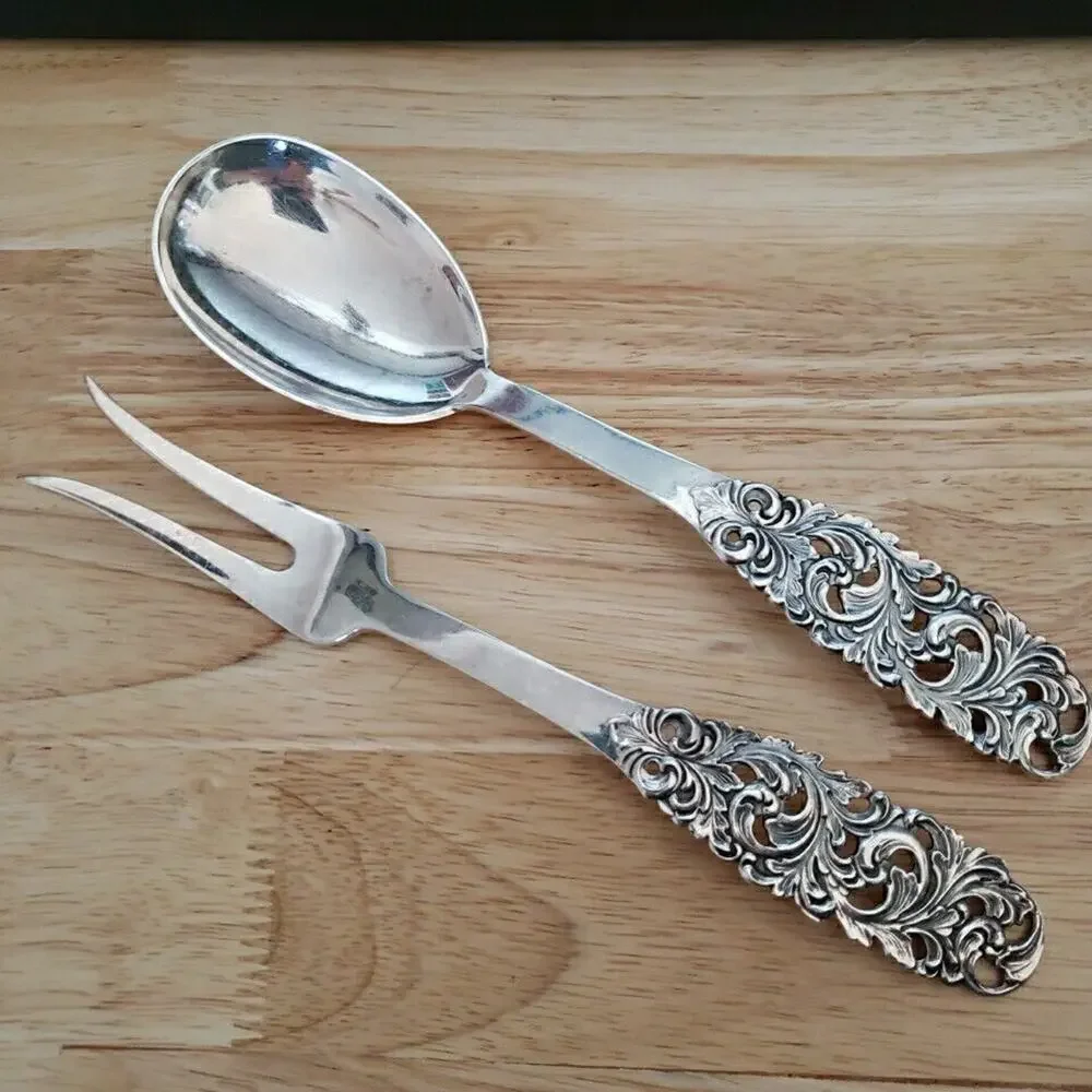 Serving Flatware Set Fork and Spoon Scrolling Leaves Design 60 GP Teapot Mark